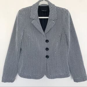 Carlisle Modern Zig-zig Chevron Wool Blazer Black and White Women's Size 10